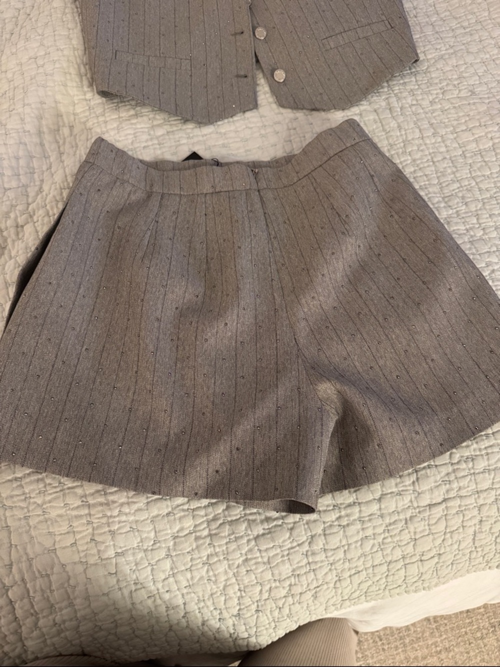 Maje Pleated Mini Skort and Vest Set in Light Gray - Picture 4 of 6